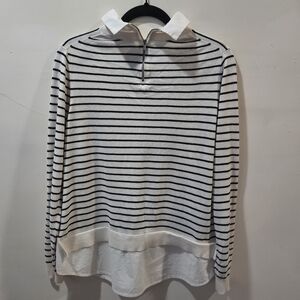 Ann Taylor LOFT Striped Layered Sweater Shirt Combo Women's Size XL Black White.